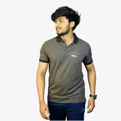 Men's Charcoal Grey Polo T-Shirt with Black Collar | Premium Cotton Regular Fit